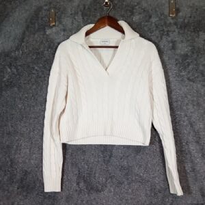Sunday Best Aritza Merino Wool Cropped V Neck Sweater Preppy Cozy Xs
